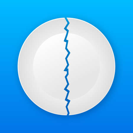Icon with white broken plate on white background for concept design. Isolated blue background. Vector logo illustration. Round logo.のイラスト素材