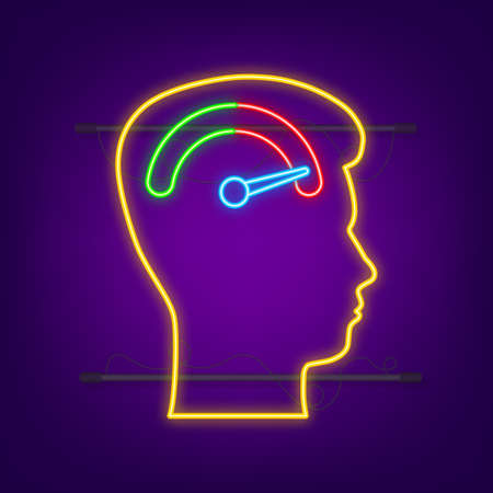 Head silhouette indicator sign isolated on white background. Neon style. Medical treatment.のイラスト素材