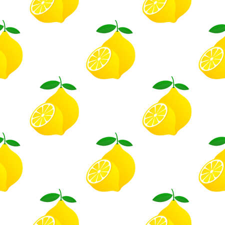 Lemon pattern. Yellow lemon vector illustration isolated on white background.のイラスト素材