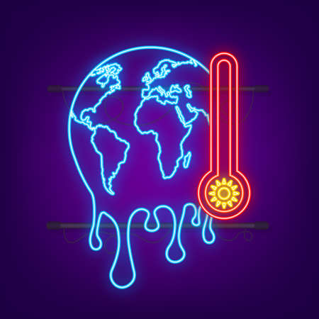 Global warming neon icon, Graphic illustration of a melting earth.のイラスト素材