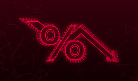 Percentage with arrow down plexus. Banking, credit, interest rate. Vector stock illustration.