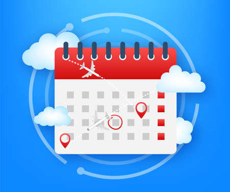 Flight calendar. Vector art illustration. 3d vector illustration.Planet earth.のイラスト素材