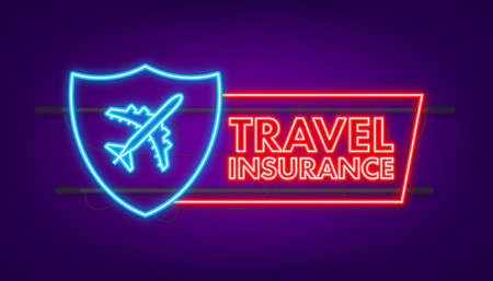 Travel insurance in neon style. Isometric vector illustration. Health insurance concept.のイラスト素材
