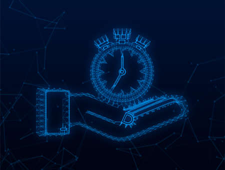Plexus Timer in hand. Icon with timer. Business concept. Watch, time icon, clock. Vector stock illustrationのイラスト素材