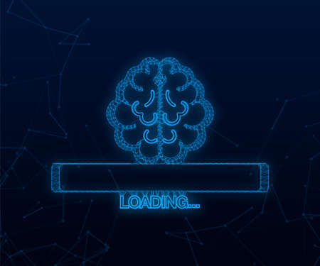 Brain, think loading plexus concept with idea processed on a lightbulb bar. Vector stock illustrationのイラスト素材