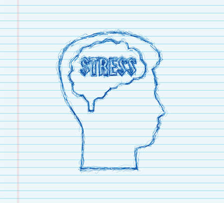 Abstract illustration with head stress sketch style on white backdrop. Cartoon vector illustration. Abstract cartoon designのイラスト素材