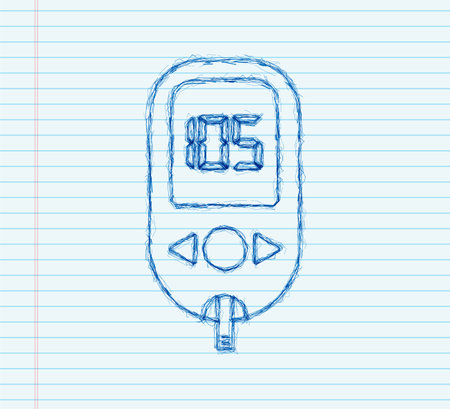 Blood glucose meter level neon test. Diabetes glucometer. Abstract concept graphic web banner element. Vector illustrationのイラスト素材