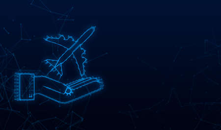 Airplane hand Plexus icon, great design for any purposes. Hand drawn paper airplane. Continuous line...