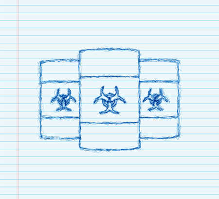 Barrels of biohazard waste, Radioactive waste sketch icon on dark background. Vector stock illustrationのイラスト素材