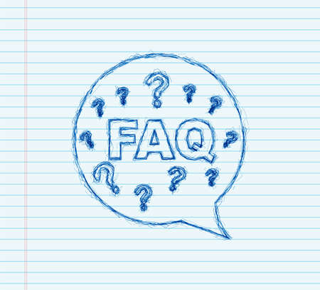 Frequently asked questions FAQ banner. sketch icon. Computer with question icons. Vector illustration.のイラスト素材
