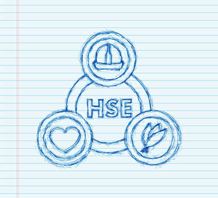 HSE sketch label. Health, Safety, Environment. Icon design. Work safety Poster design Vector stock illustration.のイラスト素材
