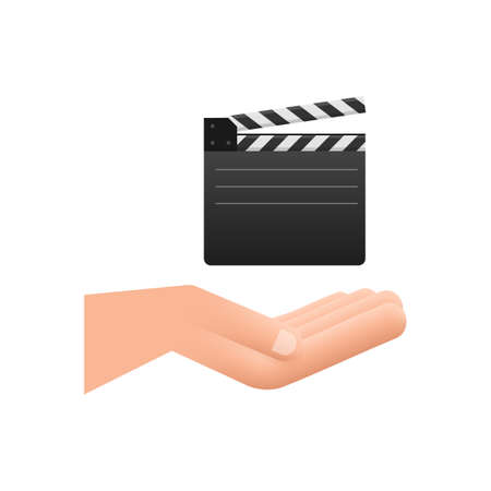 Opened clapperboard in hand. Movie clapperboard. Vector stock illustration.のイラスト素材