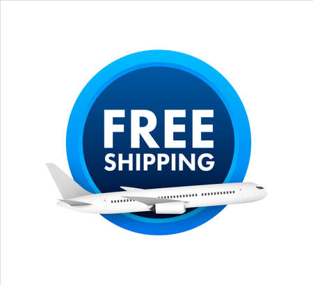 Airplane with label free shipping, E-Commerce, Air Craft. Vector stock illustration.のイラスト素材