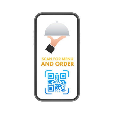 Scan for menu and order. Qr code scan icon. Customer service. Vector stock illustration.のイラスト素材