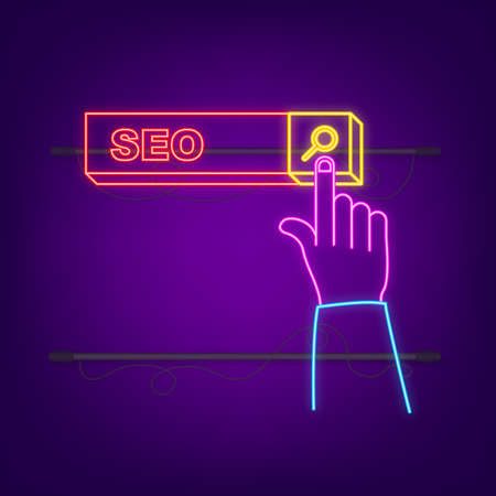 Neon vector stock illustration web analytics design , SEO search line icon. Vector illustrationのイラスト素材