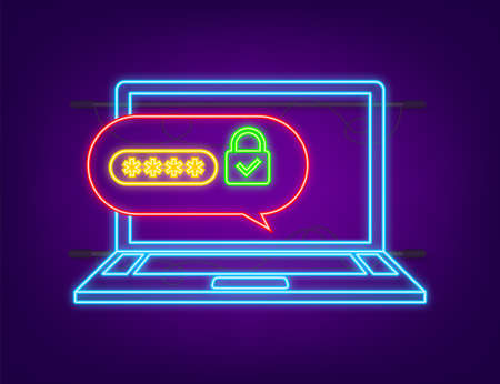 Two step authentication vector illustration, neon cartoon smartphone and computer safety login or signin. Vector stock illustrationのイラスト素材