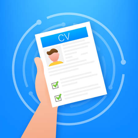 CV resume. Job interview concept. Writing a resume. Laptop with personal resume. Vector illustration.のイラスト素材