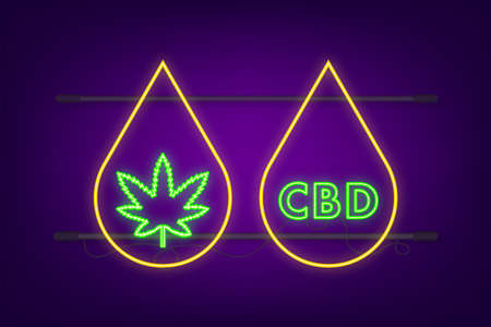 Creative cannabis leaf vector neon icon. Template for CBD Cannabidiol. Vector illustration.のイラスト素材