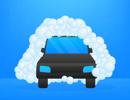 Car Wash Vehicle in foam, Cleaning Car Vector stock illustration.のイラスト素材