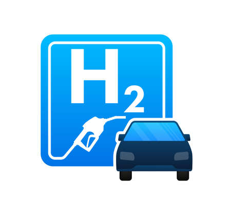 Hydrogen car station, H2 gas. Renewable Eco Energy. Vector stock illustration.のイラスト素材