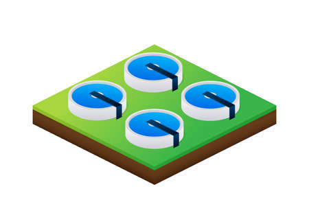Wastewater treatment. Industrial area of desalination plant. Vector stock illustration.