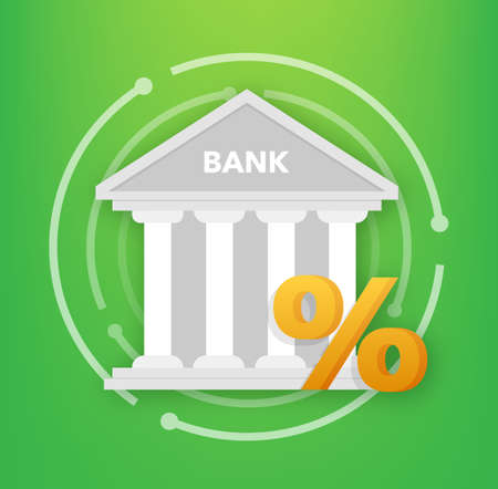 Bank deposit and percent sign. Online banking. Business financial investment. Vector stock illustration.のイラスト素材