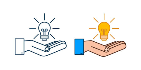 Light bulb icon with hands. lamp, incandescent bulb. Vector stock illustration.のイラスト素材