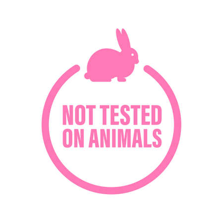 Not tested on animals. Cruelty free Pink banner. Vegan emblem. Packaging design. Natural product. Vector stock illustrationのイラスト素材