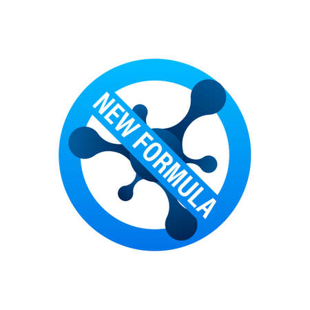 Blue image. New Formula circular futuristic pictogram molecular cell with - isolated on white. Icon on blue backdropのイラスト素材