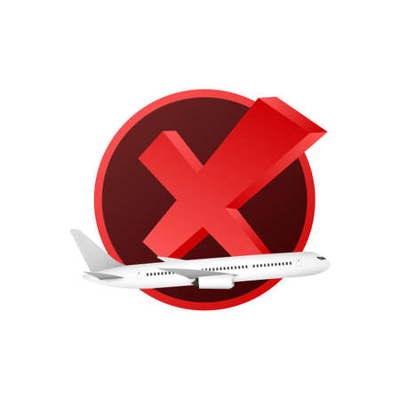 Flat style flight cancelled for design. No flying on white background, prohibit signのイラスト素材