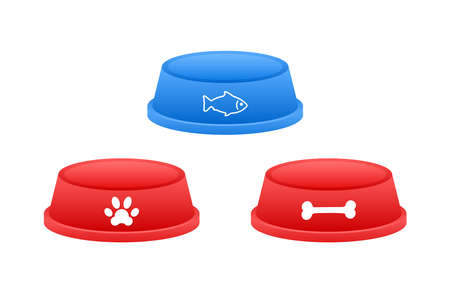 Cartoon pet plate on white backdrop. 3d vector illustration. Pet food bowlのイラスト素材