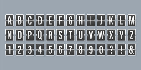 Retro 3d alphabet with airport mechanical scoreboard. Isolated icon on white backgroundのイラスト素材