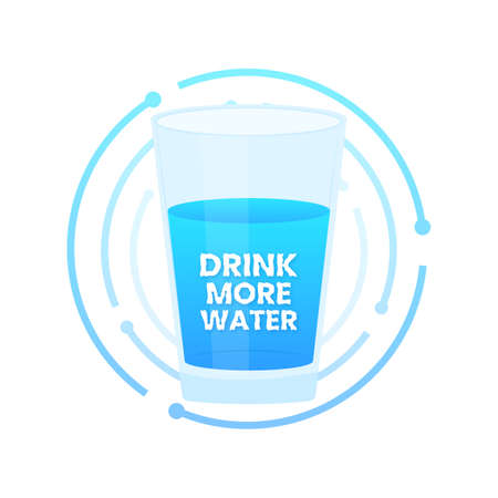 Drink more water. Glass of water. Healthy lifestyle. Vector stock illustration.のイラスト素材