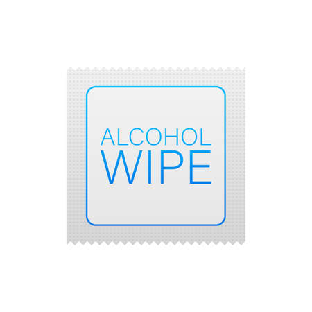 Flat icon with blue alcohol wipe. Flat vector illustrationのイラスト素材