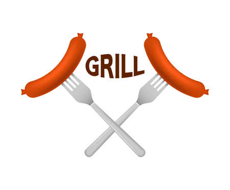 Cartoon grill sausage. Hand drawn vector illustration. Isolated icon setのイラスト素材