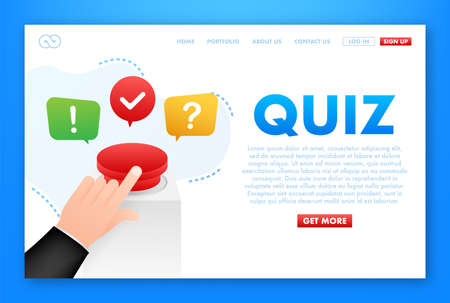 Quiz logo with speech bubble symbols, concept of questionnaire show sing, quiz button, question competition. Vector illustrationのイラスト素材