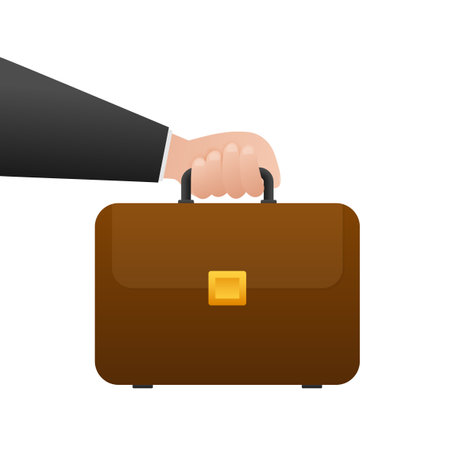 Human hand holding briefcase. Concept or business. Vector stock illustration.のイラスト素材