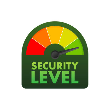 Security level speedometer. Cyber safety concept. Internet network security. Vector stock illustrationのイラスト素材