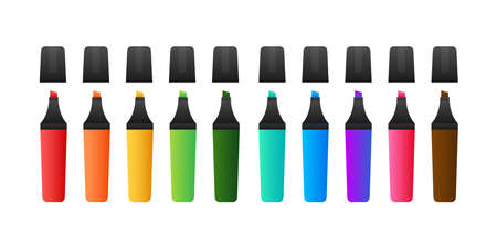 Highlighter pen marker set. School tools. Office supplies. Vector stock illustration.のイラスト素材