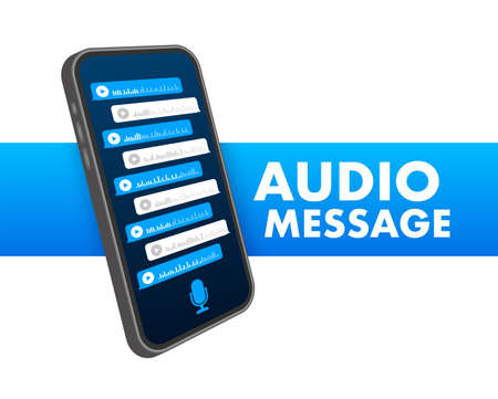 Voice, Record Audio message, speech bubble. Messenger chat screen. Vector stock illustration.のイラスト素材