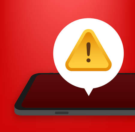 Alert message mobile notification. Danger error alerts, smartphone virus problem or insecure...