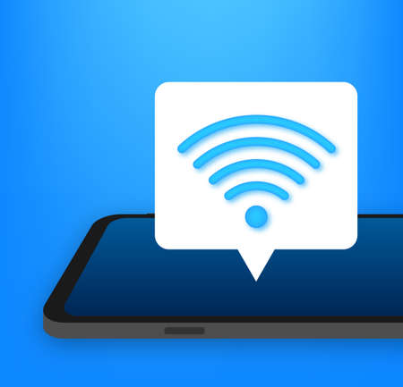 Wireless technology. Wifi internet connection on smartphone screen. Vector stock illustration.のイラスト素材