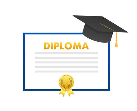 Graduation cap and diploma. Graduational day celebration element. Vector stock illustration.のイラスト素材