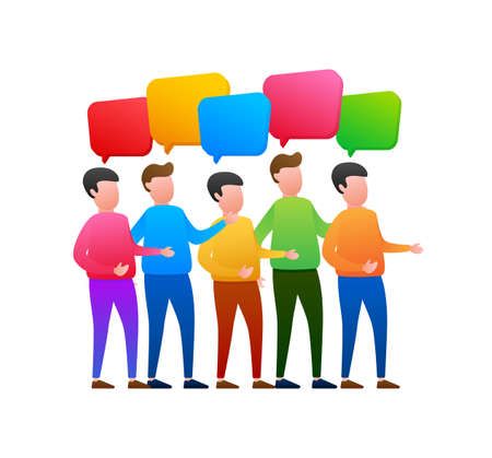 People Communicate, Ask Questions, Searching Solution. Dialog, chat speech bubble. Vector stock illustration.のイラスト素材