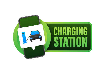 EV charging station banner. Vector stock illustrationのイラスト素材