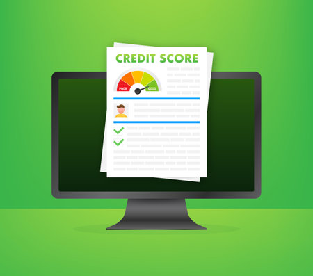 Credit score document. Paper sheet chart of personal credit score information. Vector stock illustrationのイラスト素材