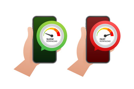 Speedometers with slow and fast download. Vector stock illustration.のイラスト素材