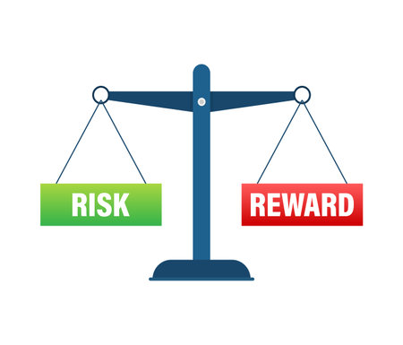 Risk vs reward balance on the scale. Balance on scale. Business Concept. Vector stock illustrationのイラスト素材