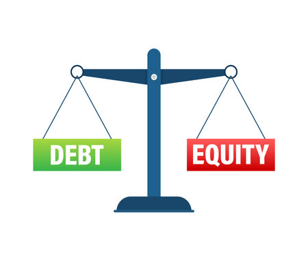 Debt and equity balance on the scale. Balance on scale. Business Concept. Vector stock illustration.のイラスト素材