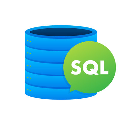 SQL - Structured Query Language icon, label. Internet Security and Networking. Vector stock illustration.のイラスト素材